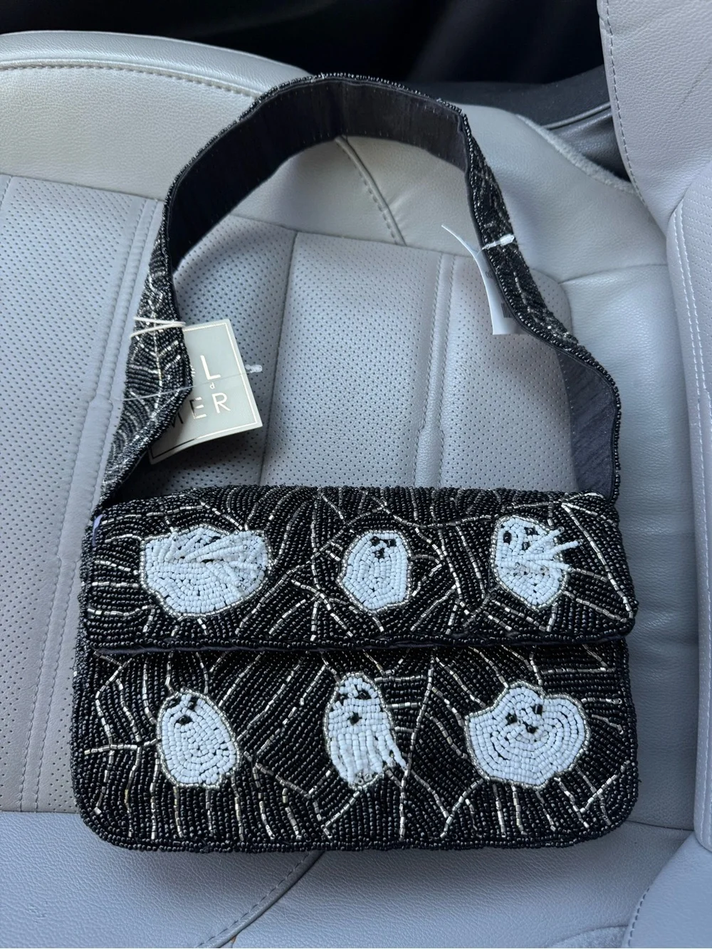 Ghosts Beaded Black & White shoulder bag